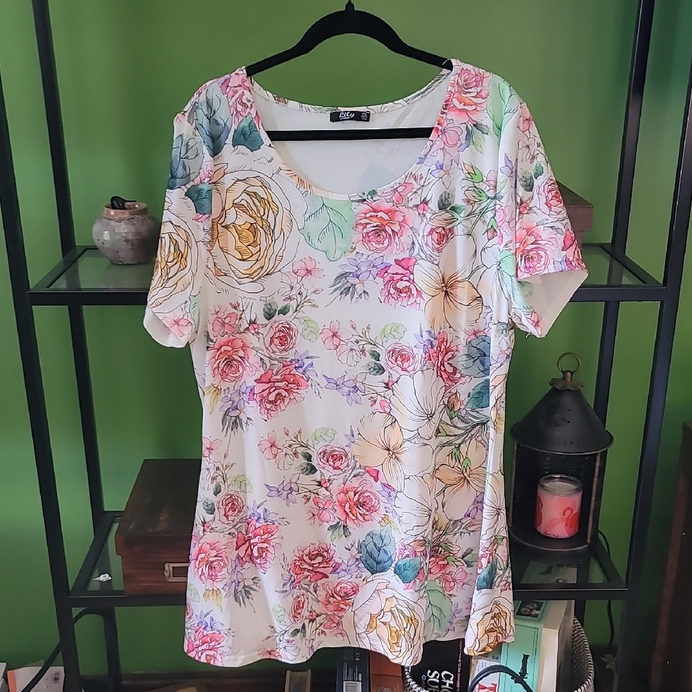 Lily Floral Short Sleeve Top with Pink and Yellow